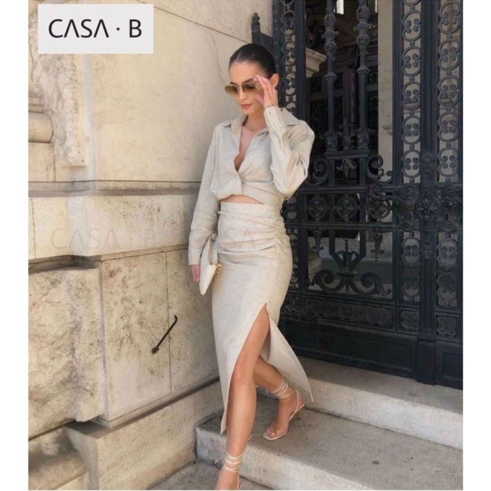 CASA B💫| Sierra Side Slit Ruched Midi Skirt